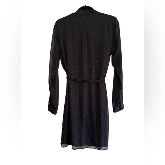 Banana Republic Black Polka Dot Glitter Long Sleeve Shift Dress W/Waist Tie-10 - Picture 2 of 5